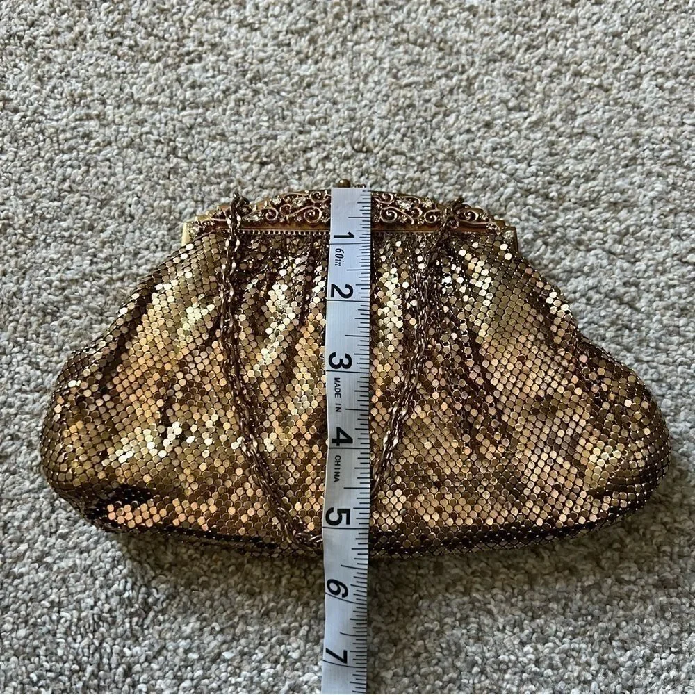 Vintage Whiting & Davis Gold Metal Mesh Rhinestone Kisslock Clutch 1940s/1950s